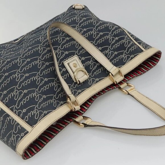 GUCCI Abbey Tote Bag Canvas Navy Gold 141472 Auth - Picture 6 of 16